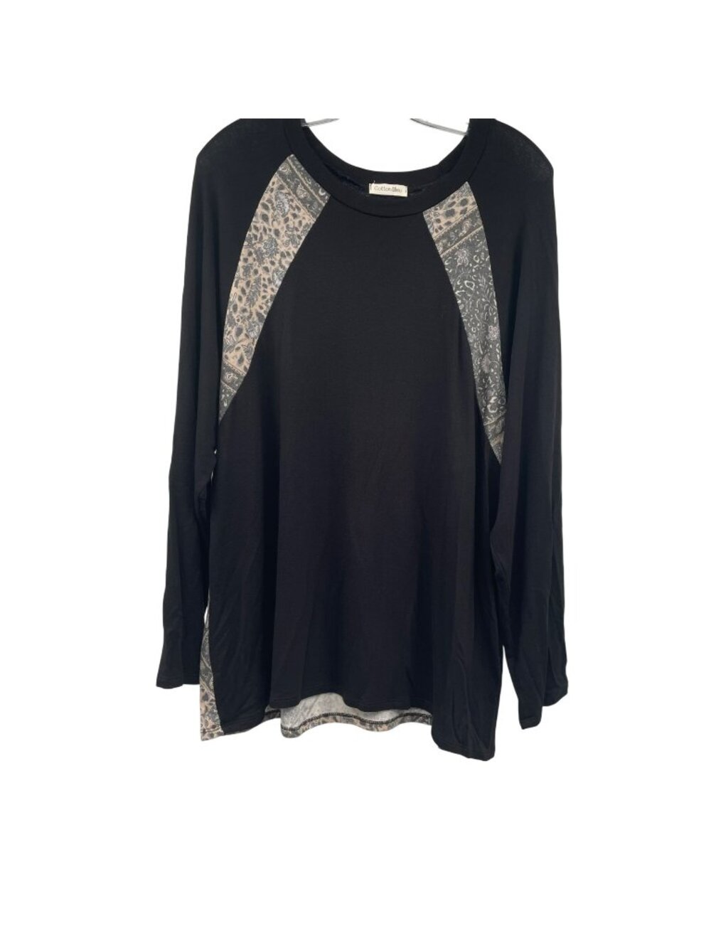 Cotton Bleu Womens Pullover Top Long Sleeve Black/Multi Size Large